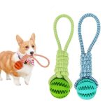 Durable Rubber Ball Chew Toy with Cotton Rope - Image 2